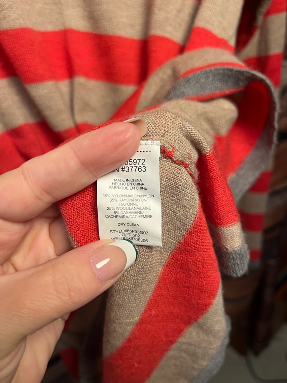 C&C California Striped Red and Tan Cashmere Blend Sweater (149) - Picture 8 of 13